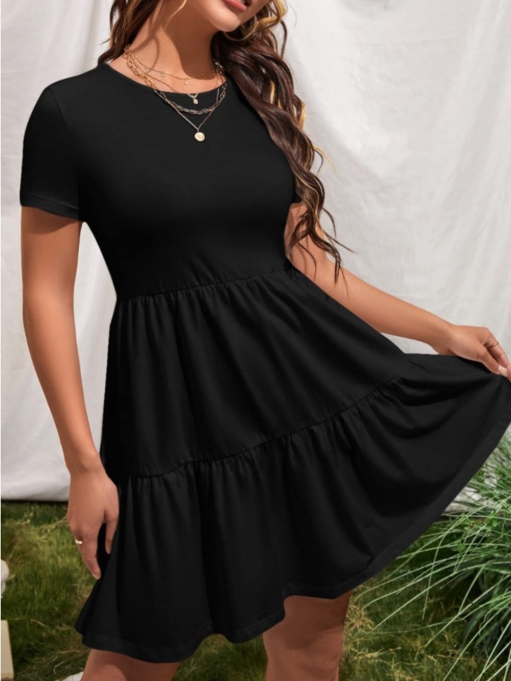 Black Tiered Dress t-shirt dress, can be used as coverup